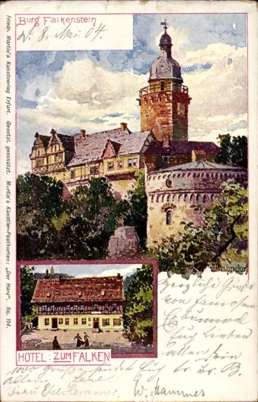 Kunstenaar Ak Bahndorf, Heribert, Falkenstein in de Harz, Kasteel Falkenstein, Hotel zum Falken