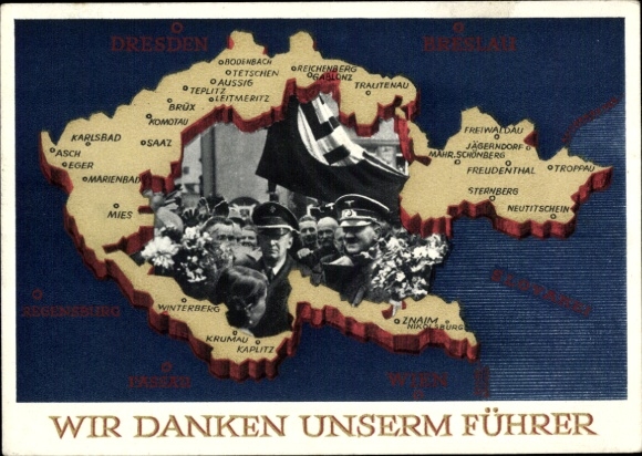 Postal stationery Postcard We thank our Führer, Sudetenland, Bohemia, Moravia, Hitler