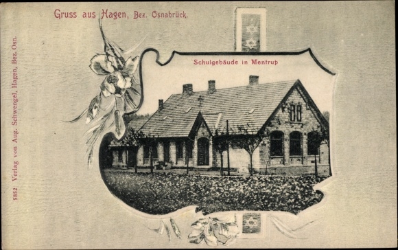 Präge Passepartout Ak Mentrup Hagen am Teutoburger Wald, Schulgebäude