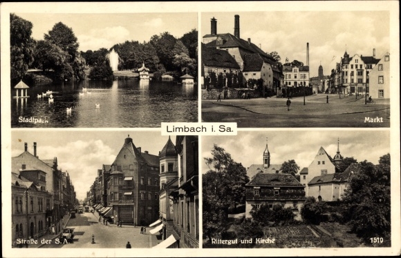 Ak Limbach in Sachsen, Stadtpark, Markt, Straße der SA, Rittergut, Kirche