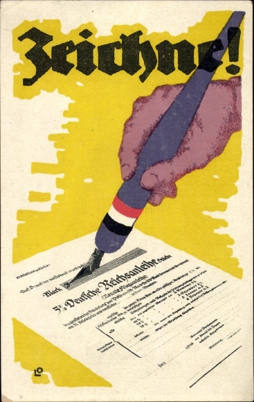 Ak Zeichne, 5. Deutsche Reichsanleihe, Hand mit Füller