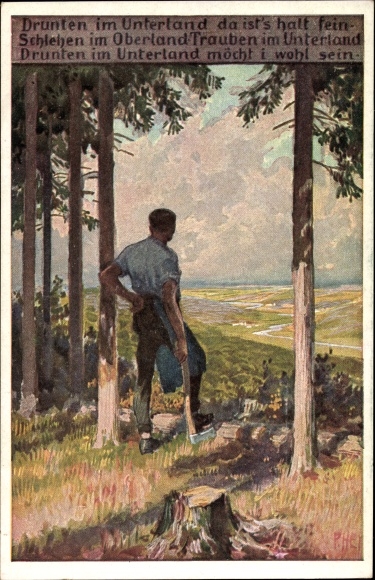 Lied Künstler Ak Hey, Paul, Volksliederkarte Nr. 60, Drunten im Unterland, Holzhacker