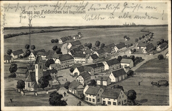 Postcard Feldkirchen in the Munich district of Upper Bavaria, total view