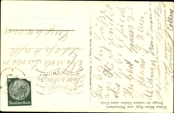 PC Kiel, sailor hands over a letter to a seagull, warship, Kriegsmarine