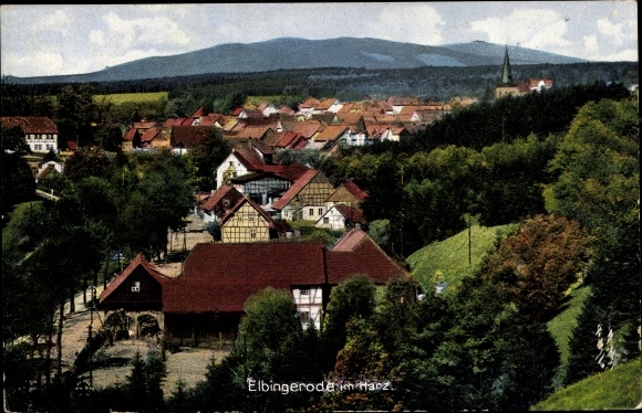 Postcard Elbingerode Oberharz am Brocken, overall view, half-timbered houses