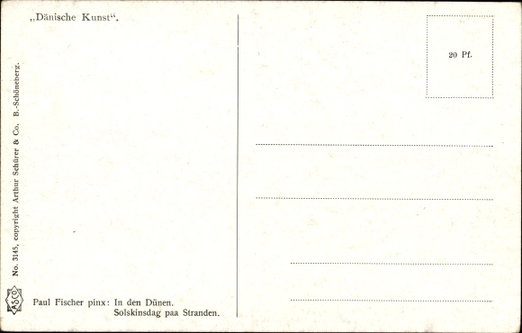 Artist Postcard Fischer, Paul, In the Dunes, Danish Art