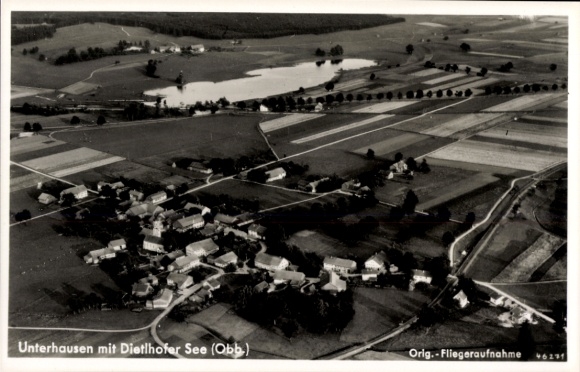 Postcard Unterhausen Oberhausen in Upper Bavaria, Dietlhofer See, aerial photograph