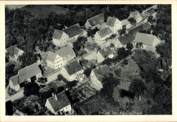 Postcard Rot am See Württemberg, aerial photograph