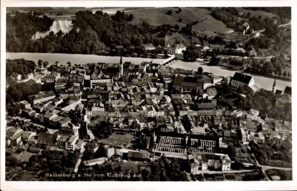 Postcard Wasserburg am Inn Upper Bavaria, aerial photograph