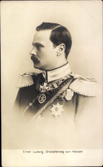 Postcard Grand Duke Ernst Ludwig of Hesse, portrait, profile view, uniform, medal