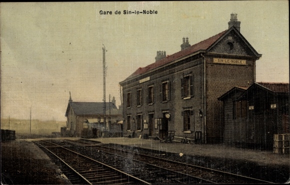 Postcard Sin le Noble Nord, train station, platform side
