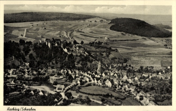Postcard Harburg an der Wörnitz Swabia, aerial photograph