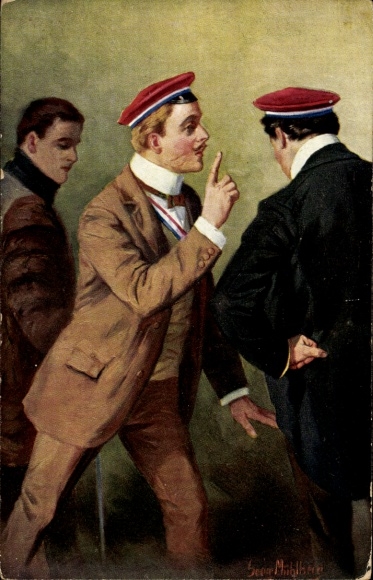 Artists Postcard Mühlberg, Georg, Mensur criticism, students