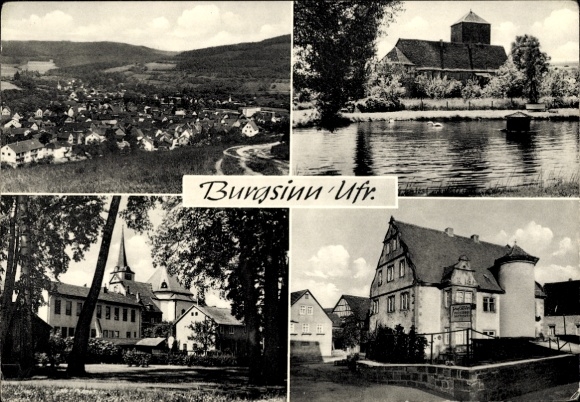 Ak Burgsinn in Neder-Franken, algemeen beeld, kerk, waterlichaam