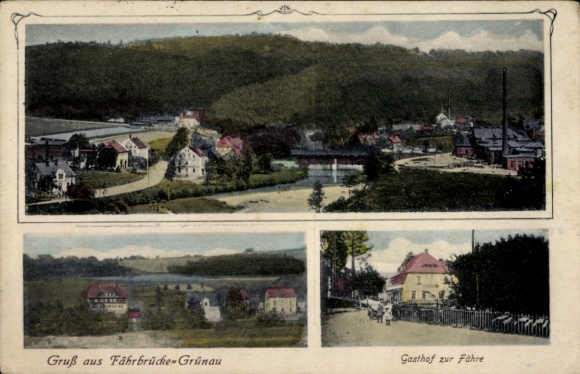 Ak veerbrug Grünau Langenbach Langenweißbach Erzgebirge, totaal, Gasthof zur Fähre