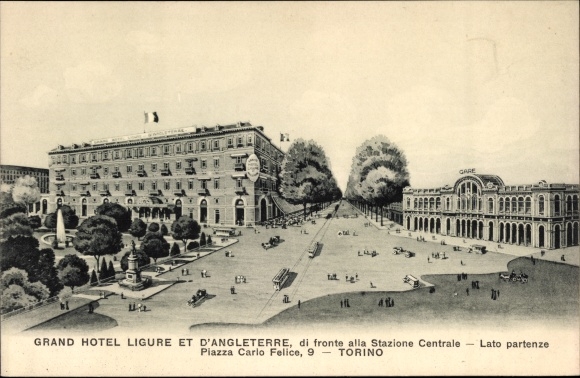 Chromo-Litho Turin Turin Piedmont, Grand Hotel Ligure et D&#39;Angleterre, Central Station