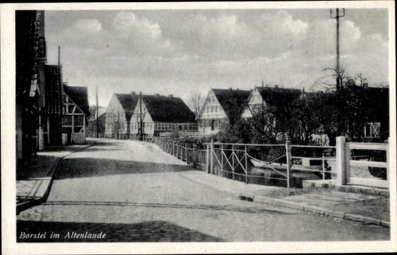 Postcard Borstel Jork in the district of Stade, street, residential buildings
