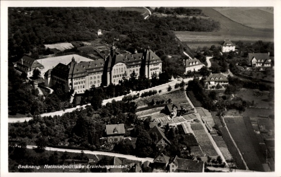 Postcard Backnang in Württemberg, aerial photograph, National Political Education Institute, green surroundings