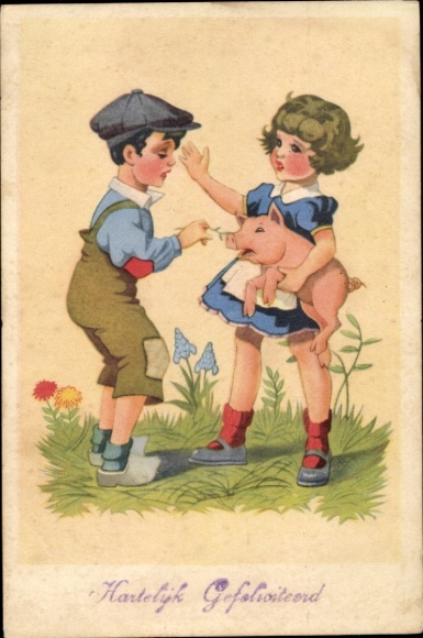 Ak Glückwunsch, Kinder, Schwein