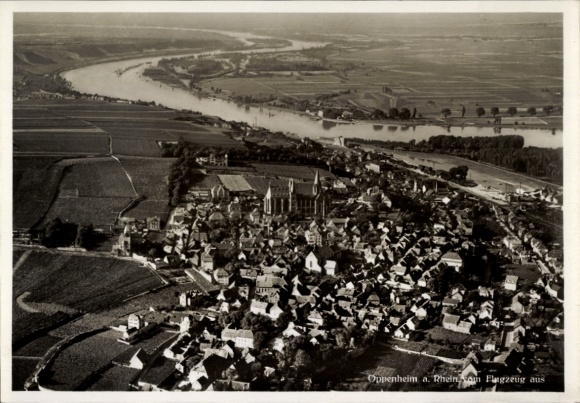 Postcard Oppenheim am Oberrhein, aerial photograph