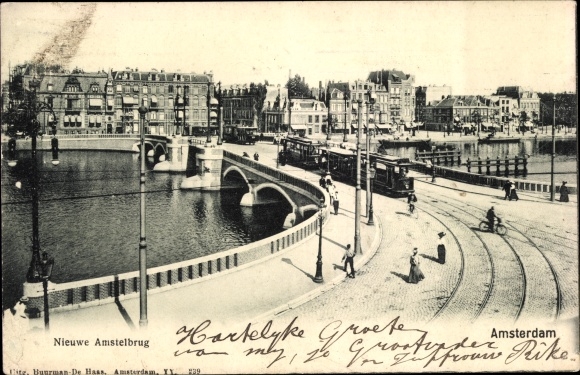 Postcard Amsterdam, Nieuwe Amstelbrug, tram