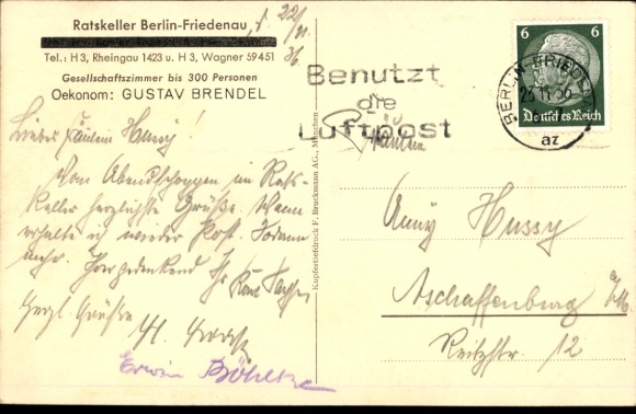 Postcard Berlin Schöneberg Friedenau, Ratskeller, interior view, economist Gustav Brendel