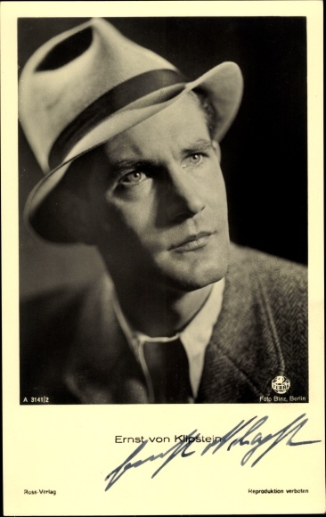 Postcard actor Ernst von Klipstein, portrait with hat, Ross Verlag A 3141 2, autograph