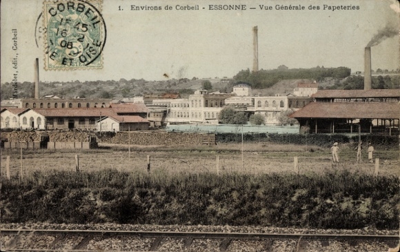CPA Corbeil-Essonne, Vue Générale des Papeteries