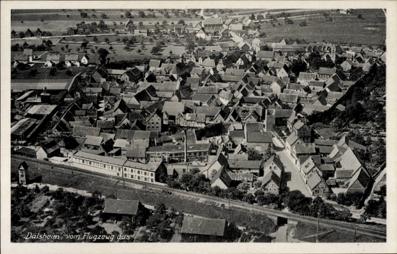 Postcard Dalsheim in Rheinhessen, aerial view of houses, rural surroundings