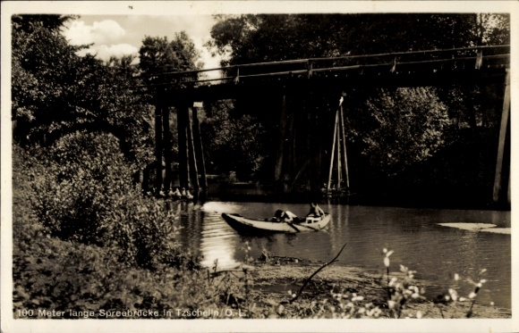 Postcard Tzschelln Weißwasser in Upper Lusatia, Spree Bridge