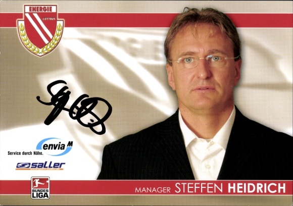 Autogrammkarte Manager Steffen Heidrich, FC Energie Cottbus, Autogramm