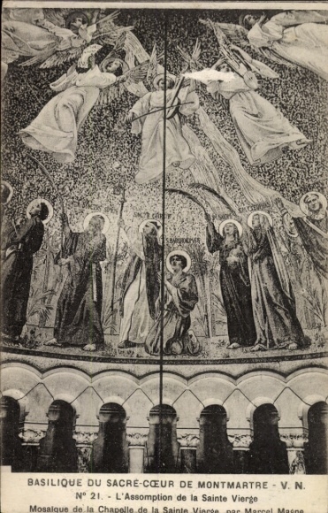 Ak Paris XVIII Montmartre, Basilique du Sacré-Cœur, Mosaik, Heilige Jungfrau, Engel, Heilige