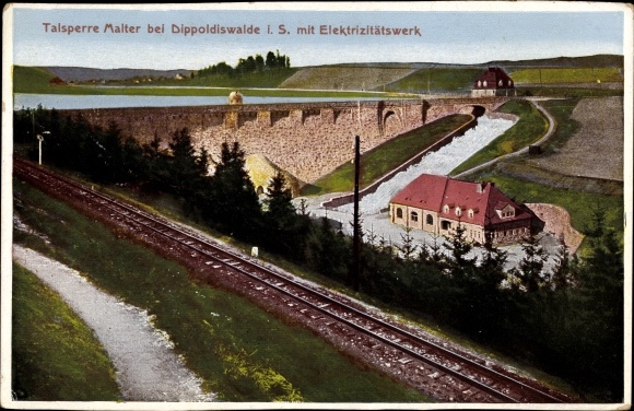 Postcard Malter Dippoldiswalde in the Eastern Ore Mountains, dam with electricity plant