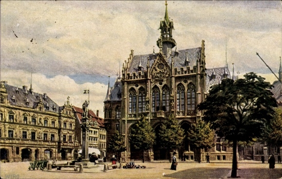 Artist Postcard Erfurt in Thuringia, Town Hall