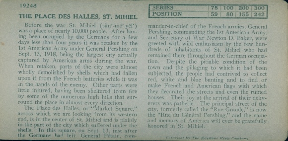 Stereo photo Saint Mihiel Meuse, The Place des Halles, wartime destruction, WW I