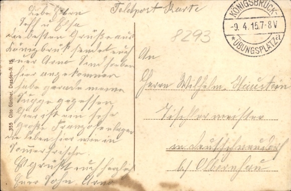 Postcard Königsbrück in Upper Lusatia, guard and post office, military training area