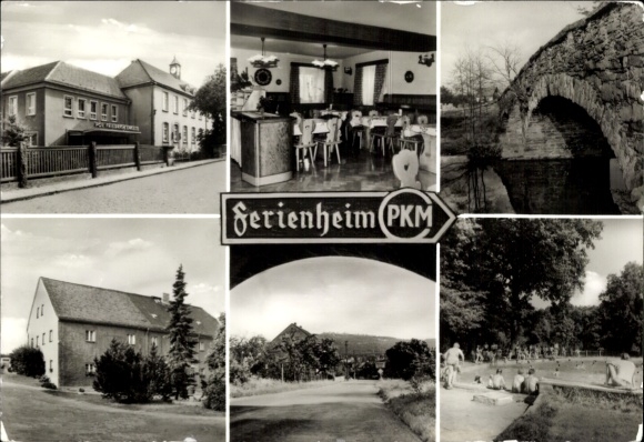 Ak Obergurig in Lausitz, vakantiehuis PKM, interieur, brug, tuin met zwembad, vakantiehuis