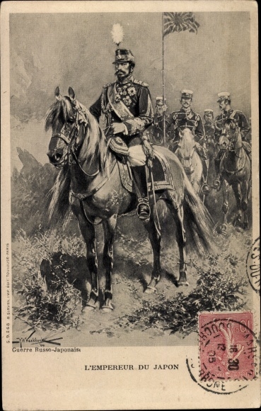 Artist Postcard The Emperor of Japan, Russo Japanese War