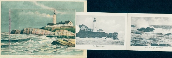 Leporello Postcard Cape Elizabeth Maine USA, Portland Light, Casino, Beach, Theater