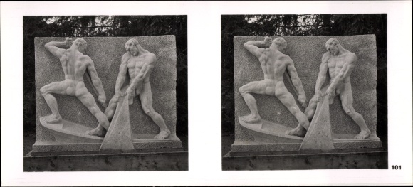 Stereo Raumbild Foto "Deutsche Plastik unserer Zeit" Nr. 101 Relief Fischfang Bildhauer Josef Thorak