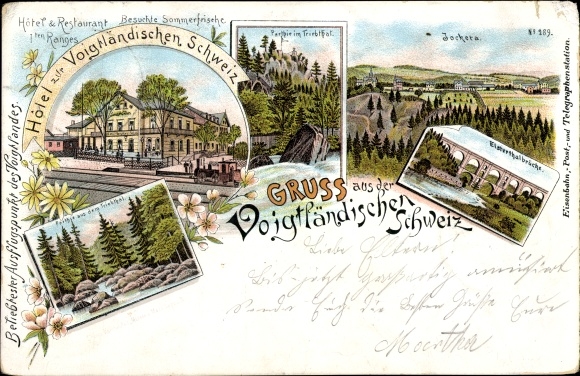 Chromo-Litho Jocketa Pöhl Vogtland, Hotel zur Vogtland Switzerland, Triebtal, Elstertal Bridge