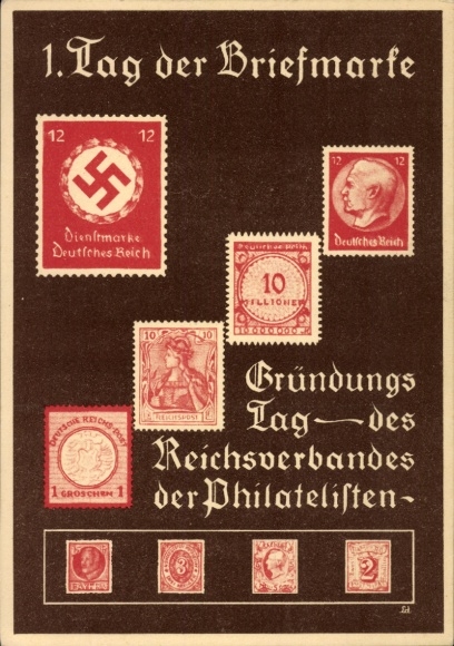 Postwaardestukken Ak 1e postzegeldag, oprichtingsdag van de Reichsvereniging van Filatelisten