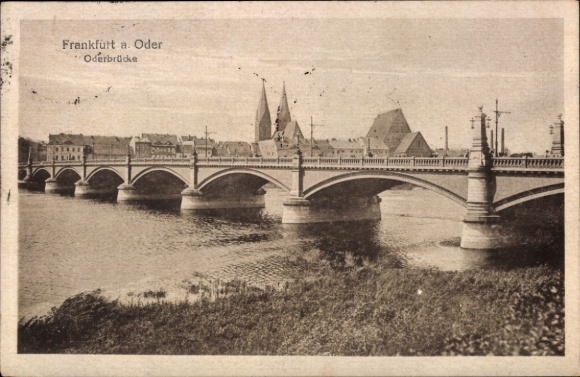 Postcard Frankfurt an der Oder, bridge over the Oder, architecture, city view