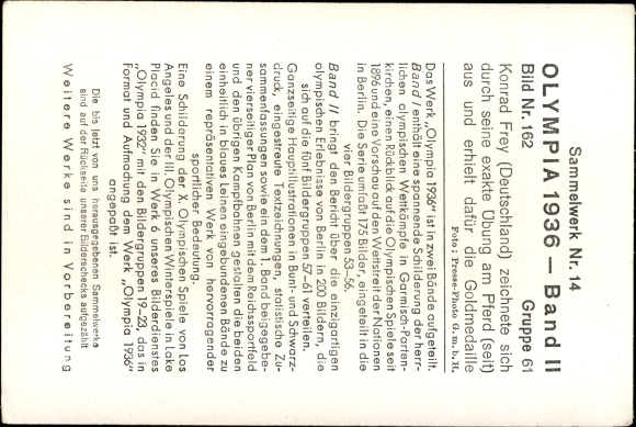 Obraz z kolekcji Olympia 1936, niemiecki gimnastyk Konrad Frey na koniu