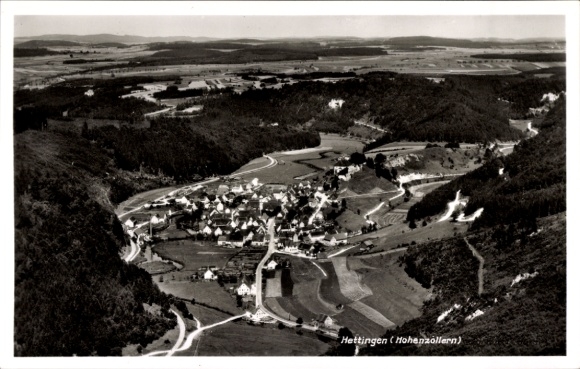 Postcard Hettingen in Hohenzollern, aerial photograph
