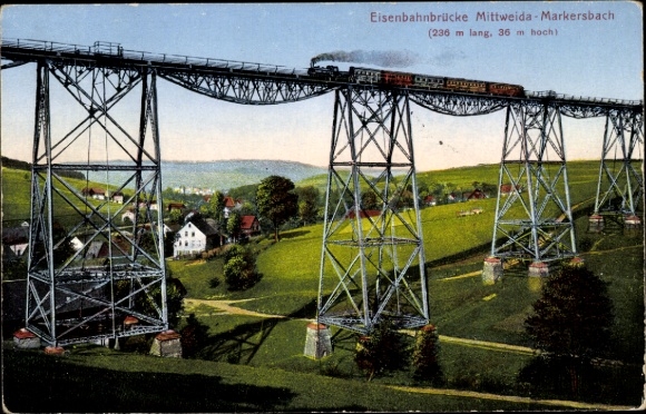 Postcard Markersbach in the Ore Mountains, railway bridge, railway