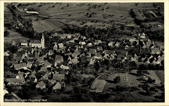 Postcard Bauerbach Marburg an der Lahn, aerial view of church visible, typical German landscape