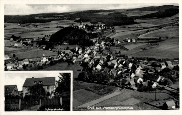 Ak Wernberg Köblitz in der Oberpfalz, Fliegeraufnahme, Schlenz-Kurheim