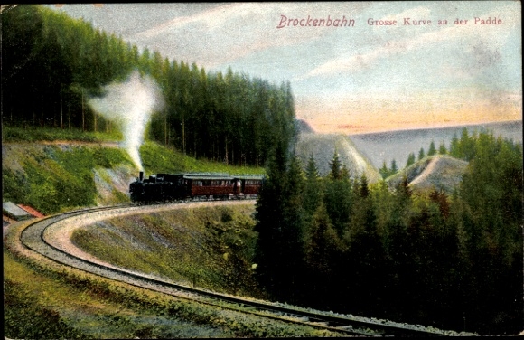 Postcard Brocken Harz National Park, Brocken Railway, Big Curve on the Padde, Steam Locomotive