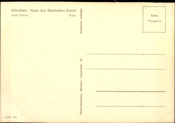 Postcard plastic by Josef Thorak, Pieta, Dying, HDK 415, Photo Hoffmann